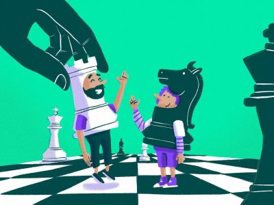Μια απεικόνιση δύο ανθρώπων, που αντιπροσωπεύονται ως κομμάτια σκακιού.