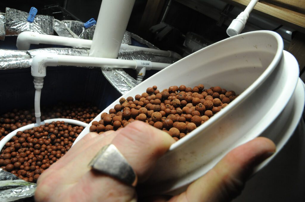 Γεμίζοντας τα aquaponics αναπτύσσουν βράχια